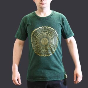 Harmonising Mandala Stonewashed Cotton T-Shirt Green