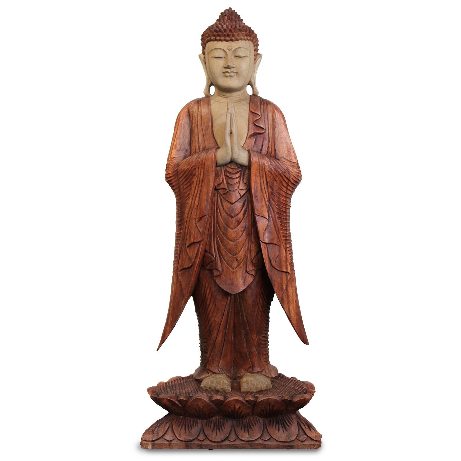 grand welcome buddha statue natural suar wood Grand Welcome Buddha Statue Natural Suar Wood
