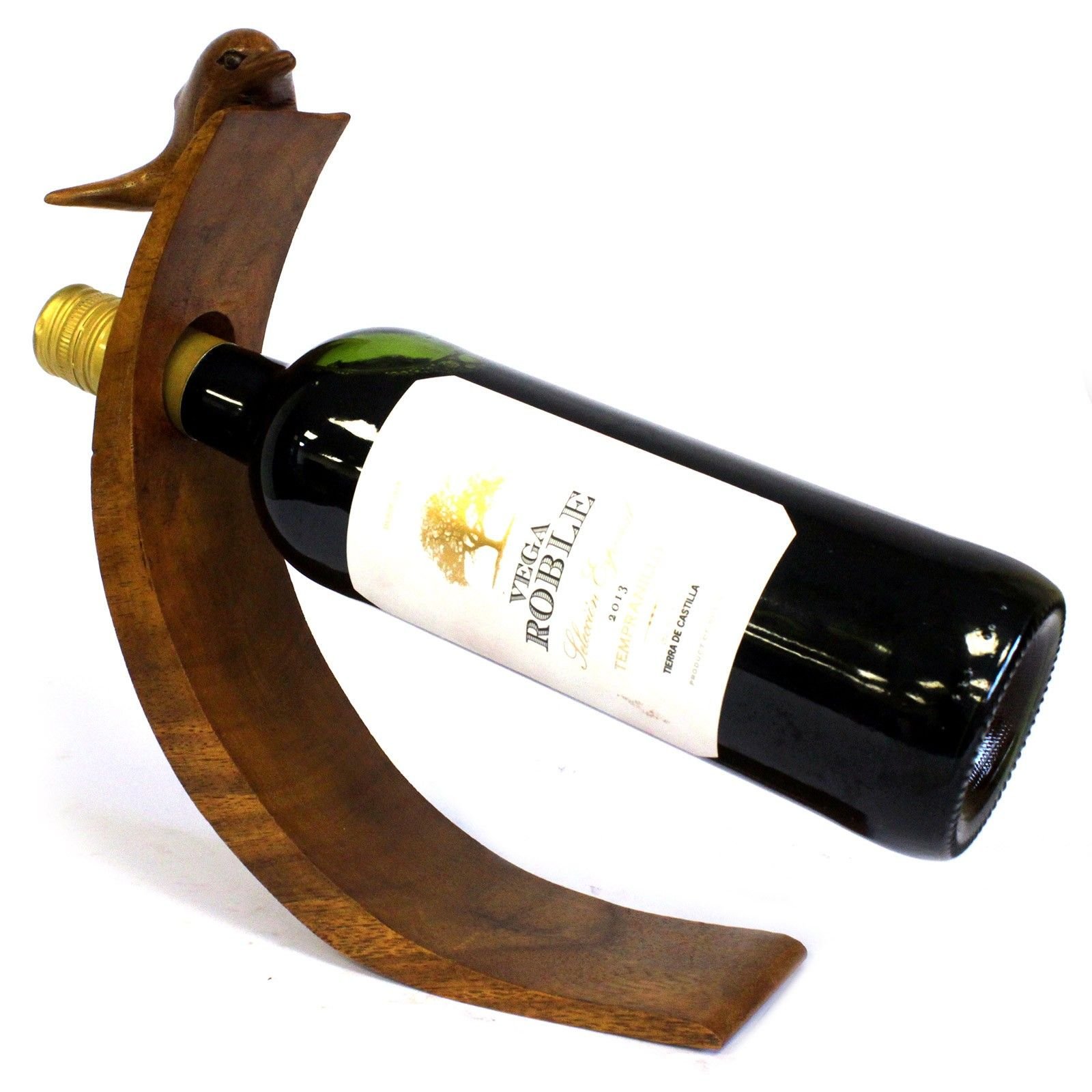 graceful balancing wine holder suar wood dolphin Graceful Balancing Wine Holder Suar Wood Dolphin