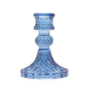 Elegant Vintage Glass Dinner Candle Holders Blue