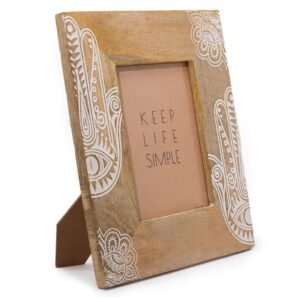 Protective Grace White Mango Wood Hamsa Frame