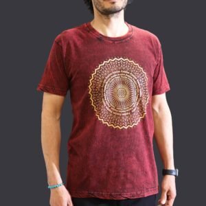 Grounding Mandala Stonewashed Cotton T-Shirt Maroon Medium