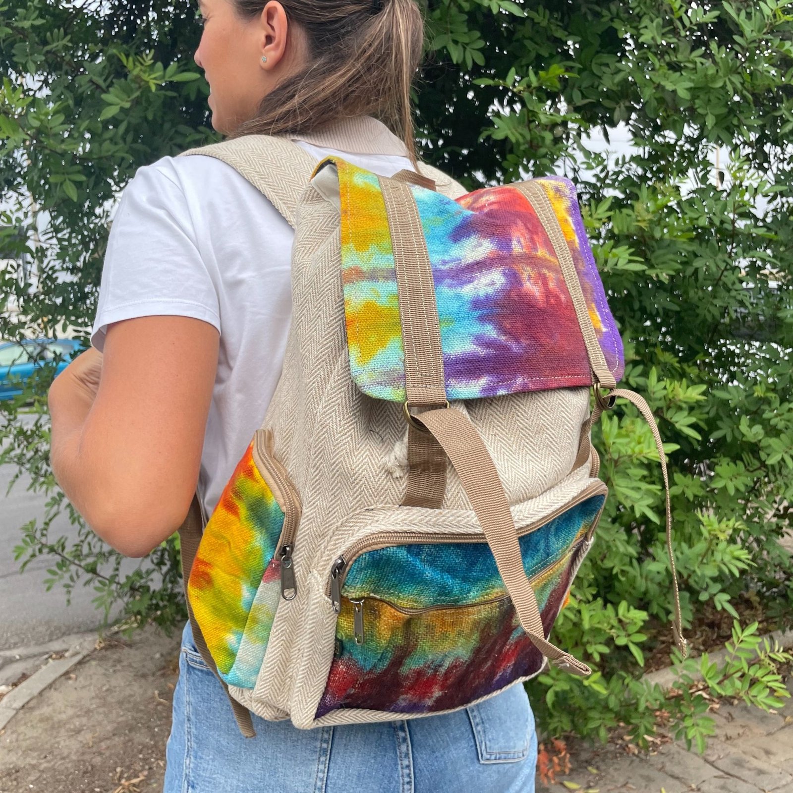 vibrant square hemp backpack artistic tie-dye Vibrant Square Hemp Backpack Artistic Tie-Dye - Image 5