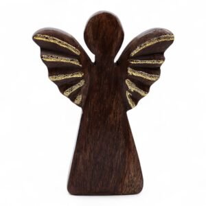 Peaceful Guardian Angel Figurine Mango Wood Gold