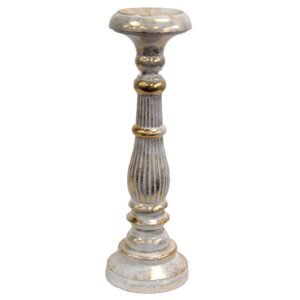 Elegant Pillar Candle Stand White Gold Wood