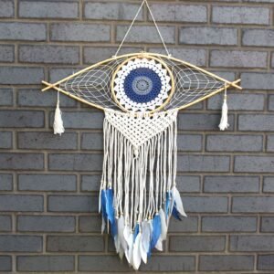 Protective Macrame Dreamcatcher Mystic Eye White Blue
