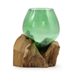 Eco Art Glass Bowl Recycled Beer Bottle Wood