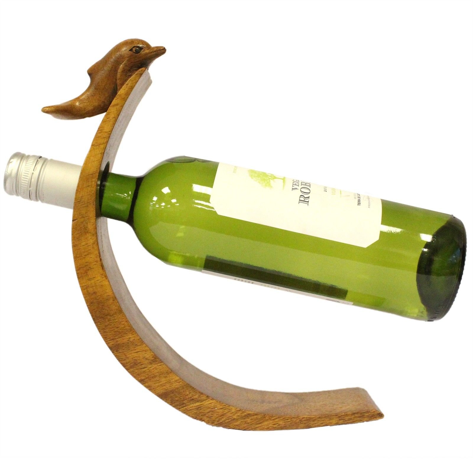 graceful balancing wine holder suar wood dolphin Graceful Balancing Wine Holder Suar Wood Dolphin - Image 2