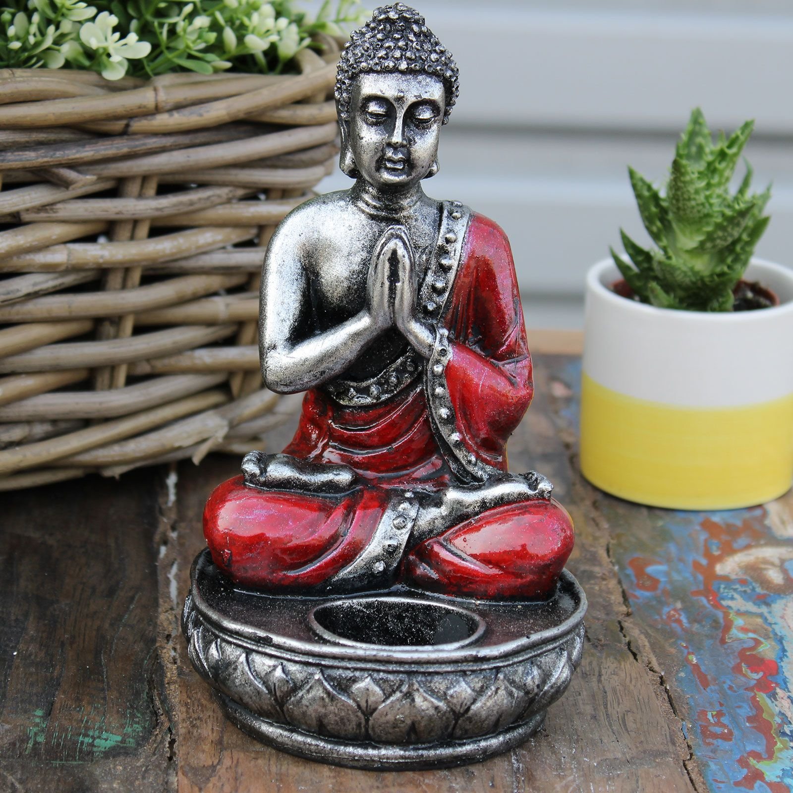 sacred glow red buddha resin candle holder Sacred Glow Red Buddha Resin Candle Holder - Image 2