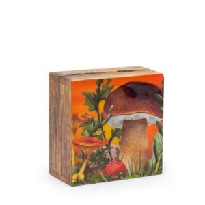 Whimsical Enamel Trinket Box Maroon Mushrooms