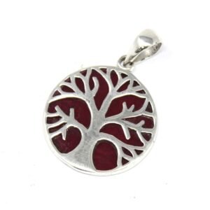 Delicate Vitality Tree of Life Silver Pendant Coral