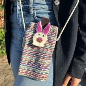 Playful Phone Holder Bag Pink Striped Bunny