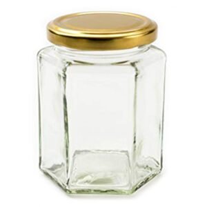 Elegant Hexagonal Glass Jar Gold Twist Lid