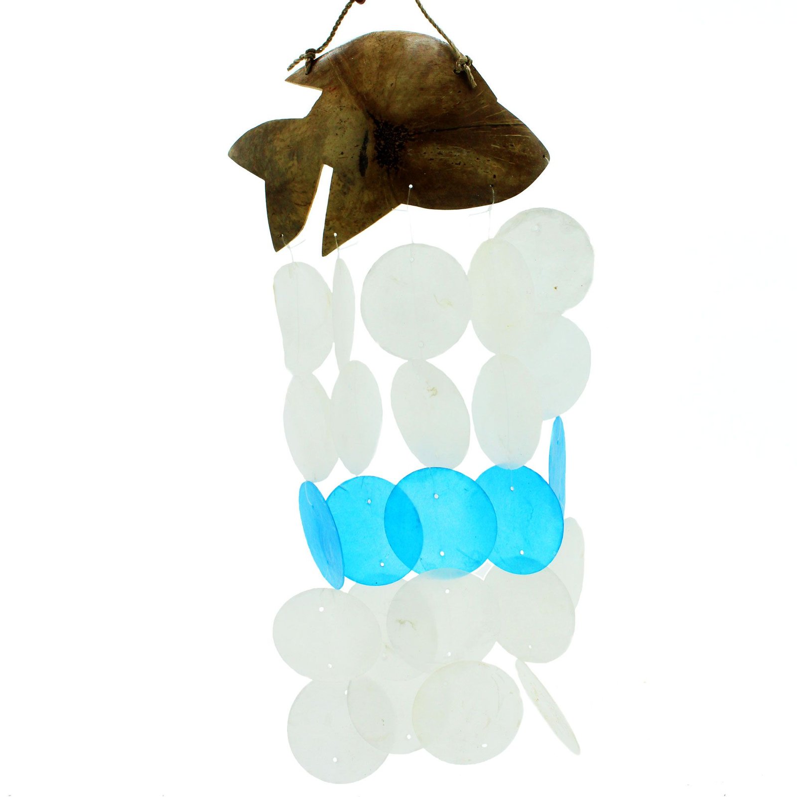 tranquil dolphin windchime with blue capiz shells Tranquil Dolphin Windchime with Blue Capiz Shells