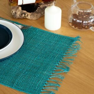 Coastal Fringe Placemat Seagrass Turquoise