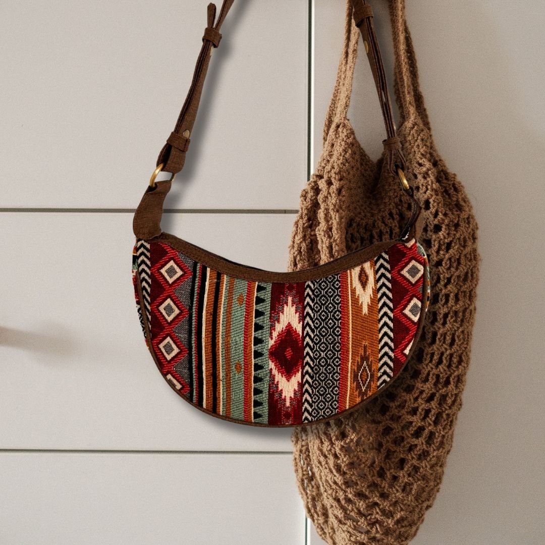 bohemian jacquard hobo bag earthy browns Bohemian Jacquard Hobo Bag Earthy Browns - Image 3