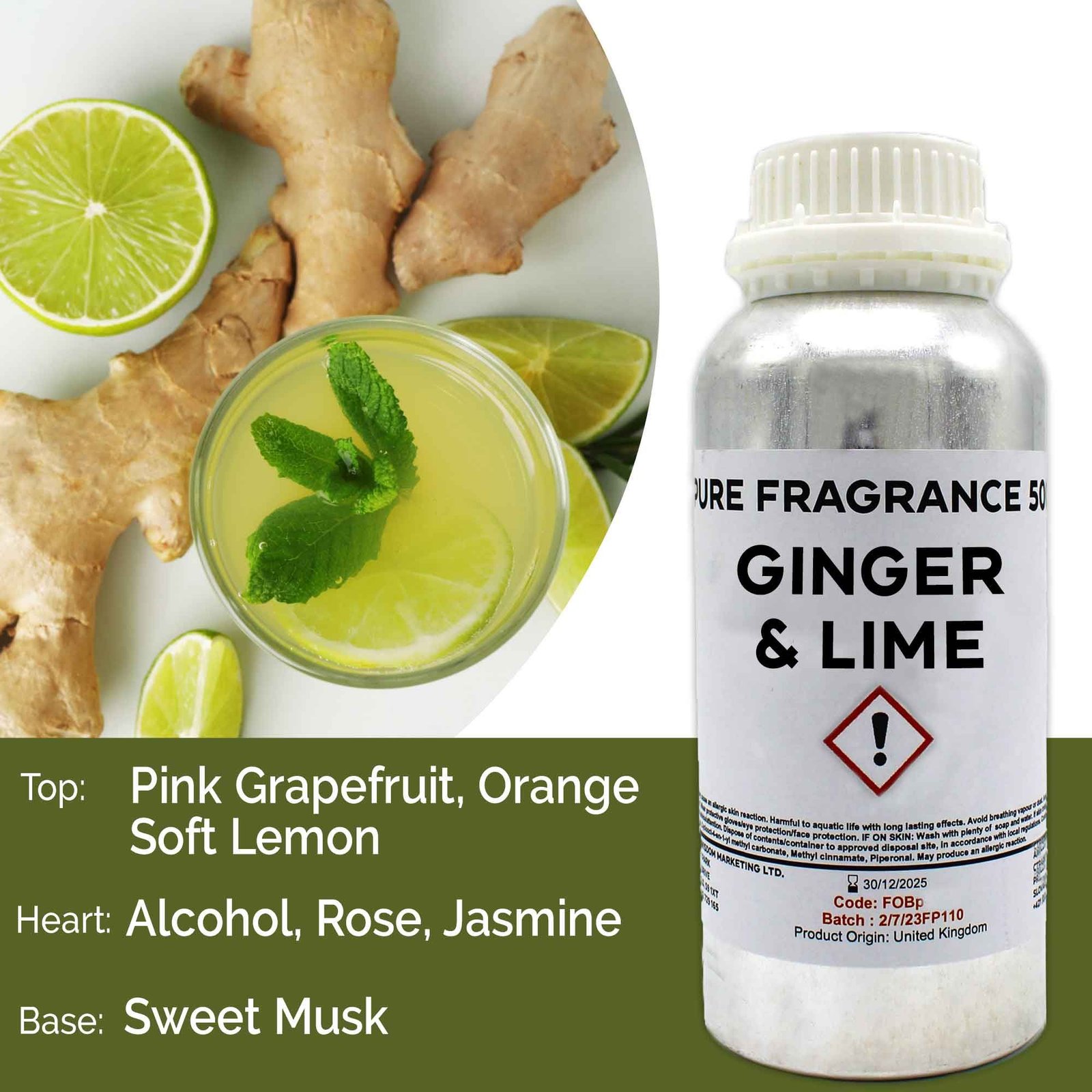 Energetizujúci vonný olej Zázvor a Limeta 500ml Energetizujúci citrusový domáci vonný olej Zázvor & Limeta