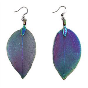 Iridescent Bravery Leaf Earrings Rainbow Finish
