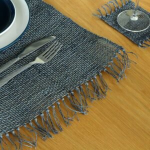 Smoky Fringe Placemat Seagrass Charcoal