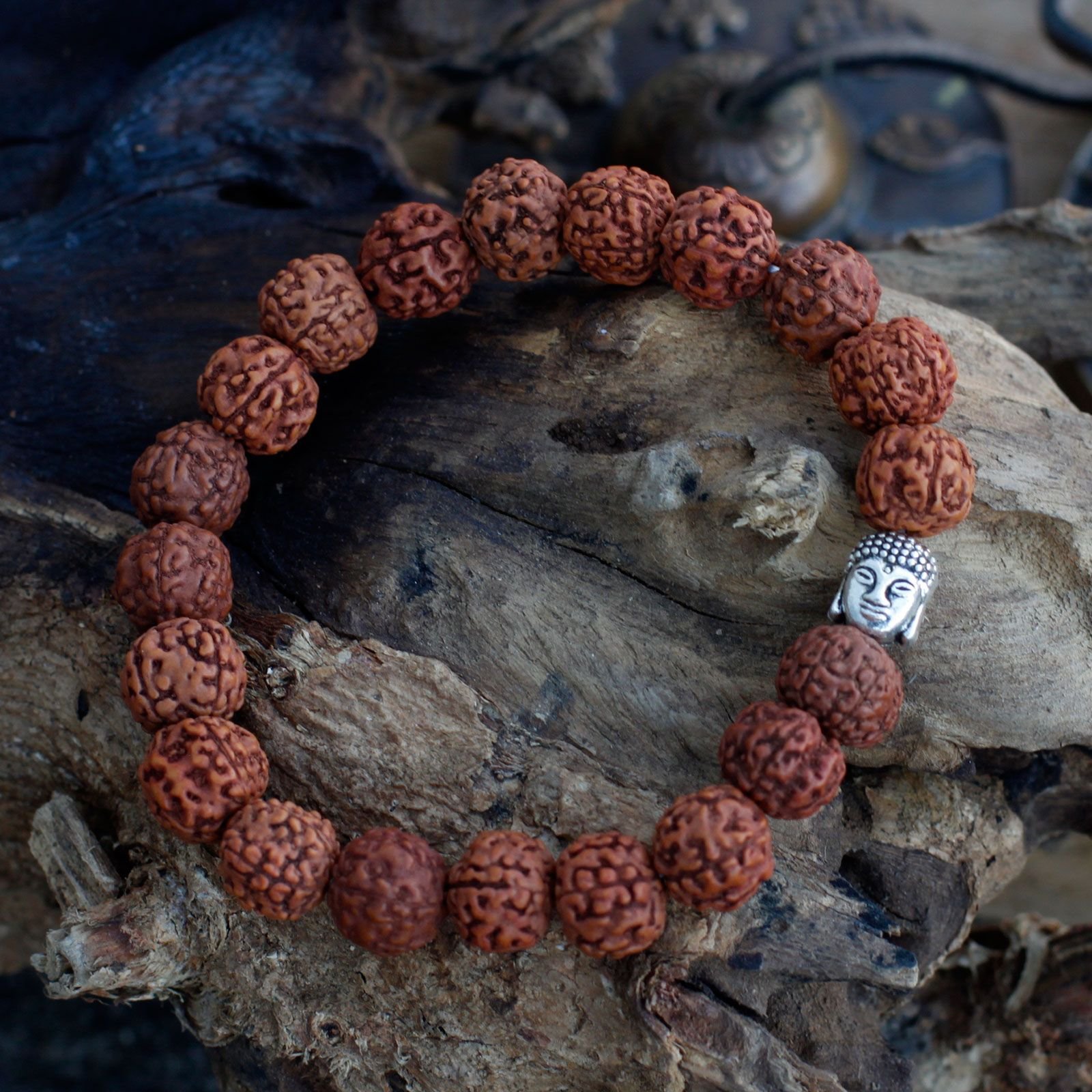 balancing rudraksha buddha bangle mala brown Balancing Rudraksha Buddha Bangle Mala Brown - Image 2