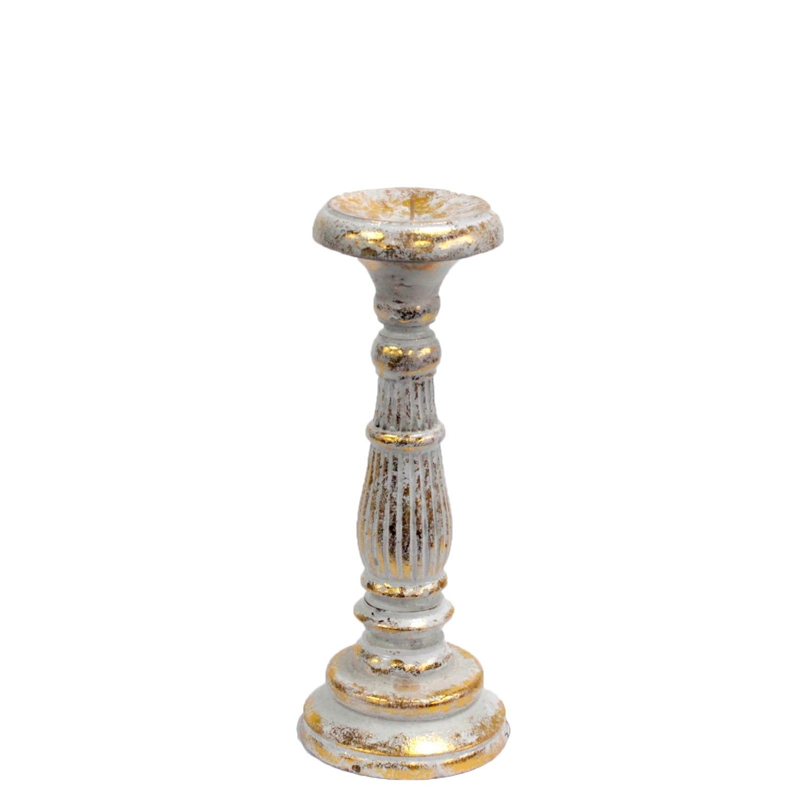 delicate pillar candle stand white gold wood Delicate Pillar Candle Stand White Gold Wood