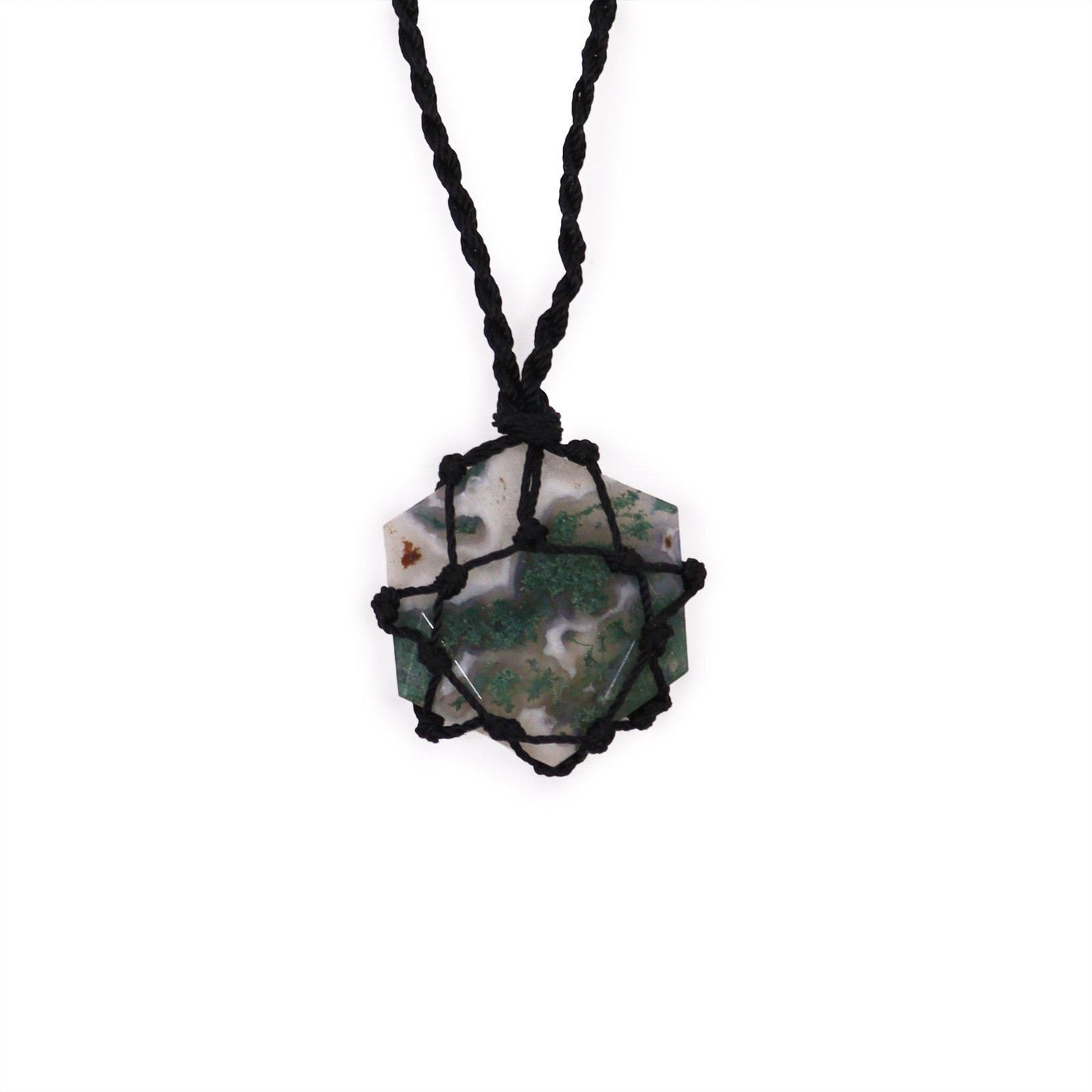 growth hexagon gemstone pendant moss agate Growth Hexagon Gemstone Pendant Moss Agate