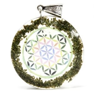 Heart-Centred Orgonite Pendant Greenstone Mandala