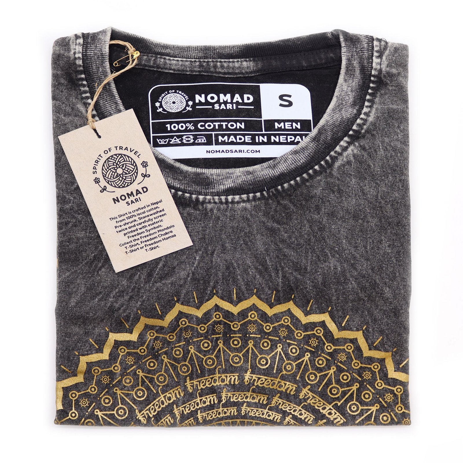centered mandala stonewashed cotton t-shirt dark grey Centered Mandala Stonewashed Cotton T-Shirt Dark Grey - Image 4