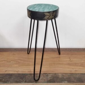 Boho Plant Stand Albasia Wood Turquoise Gold