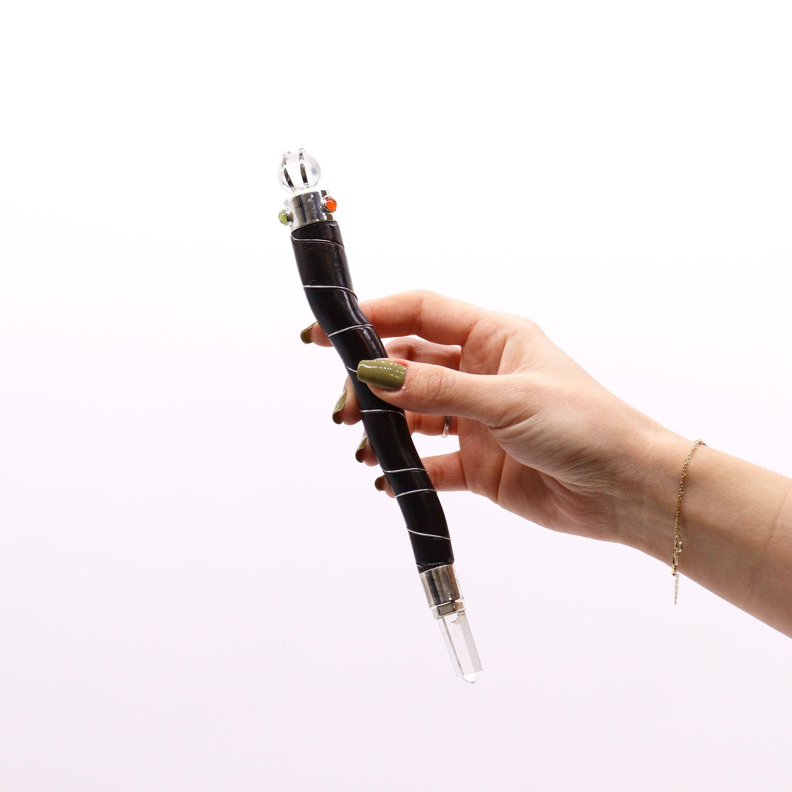 flowing intention curved wood quartz wand Flowing Intention Curved Wood Quartz Wand - Image 2