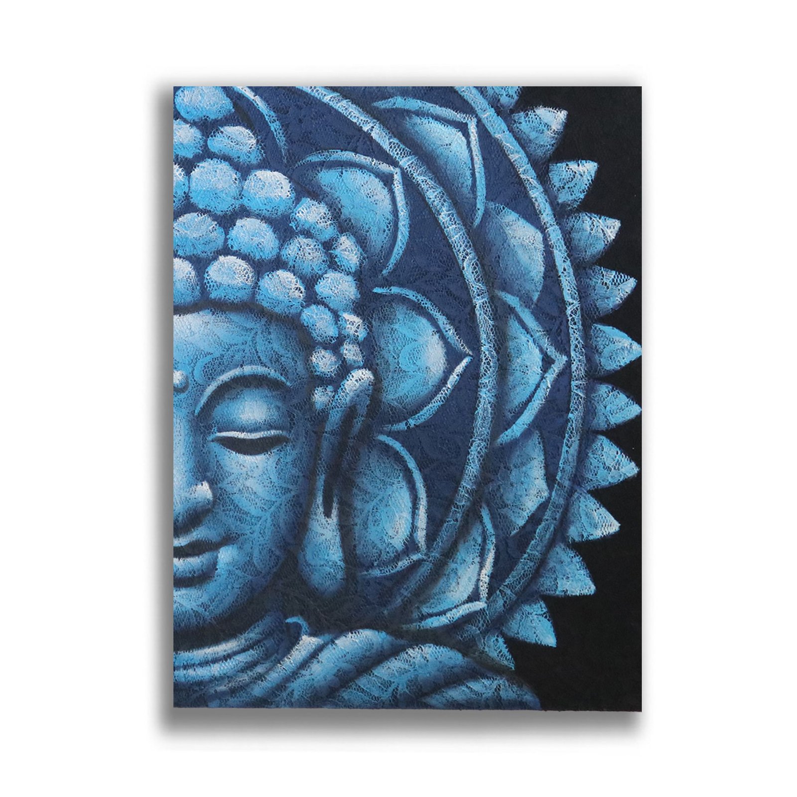soothing blue half buddha mandala canvas Soothing Blue Half Buddha Mandala Canvas